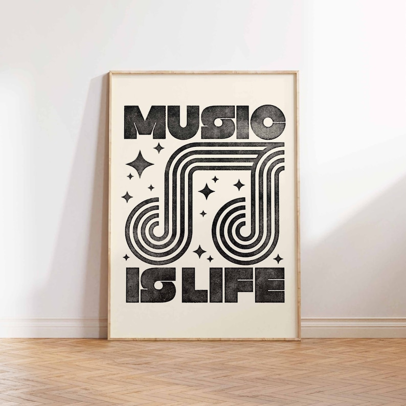 Music Printable, Boho Wall Art, Instant Printable Wall Art, Music Wall Art, Music Quotes, Type Poster, Beige and Black, Music Lover Gift image 1