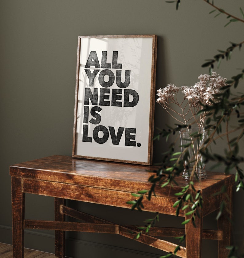 All You Need Is Love Instant Printable Wall Art Love Wall Art Boho Wall Art Love Quotes Typography Beige & Black Download image 5