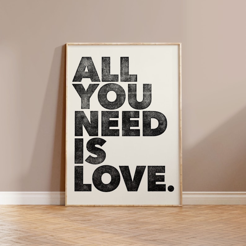 All You Need Is Love Instant Printable Wall Art Love Wall Art Boho Wall Art Love Quotes Typography Beige & Black Download image 1