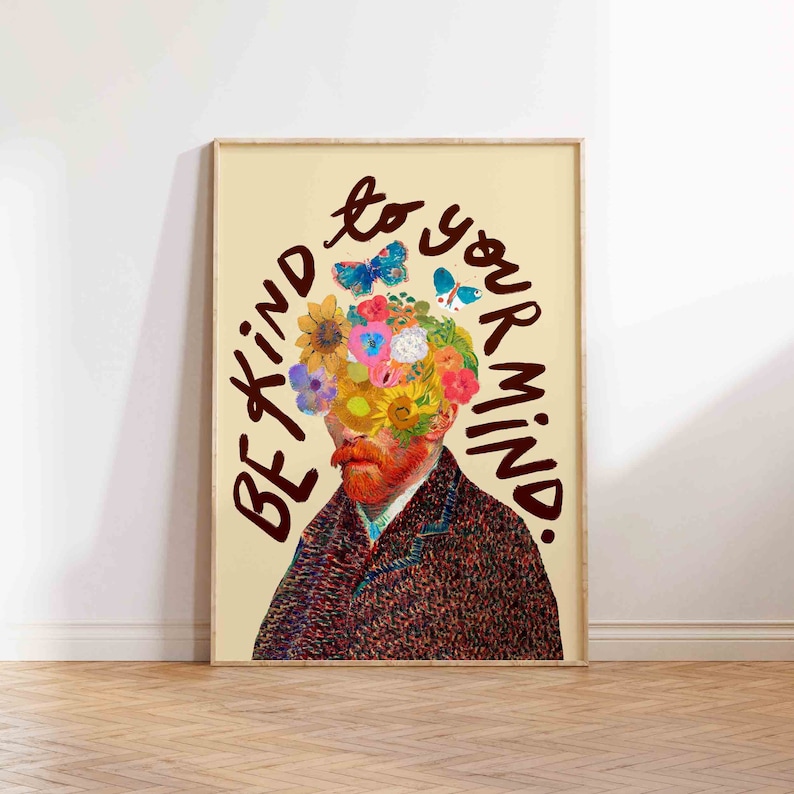 Be kind to your mind printable, be kind to your mind print, mental health printable, kindness printable wall art, mental health poster art image 1