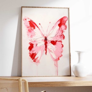 Pink butterfly printable wall art, bright butterfly painting, maximalist pink wall art, pretty dorm room printable pink maximalist printable image 6