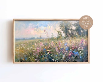 Frame TV Landschapsschilderij Samsung Frame TV Schilderij Bloemen Lente Landschap Schilderij TV Art 16:9 Vintage Style Art Wilde bloemen Download