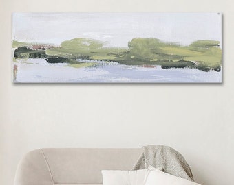 Oversized Horizontal Wall Art, Large Coastal Abstract Landscape Canvas Art, Wall Decor Hang Over Bed, Long Narrow Wall Art, Fireplace Decor