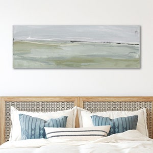Calming Cozy Long Horizontal Wall Art, Wall Decor Hang Over Bed, Coastal Grandmother, Above Fireplace, Neutral Canvas Painting