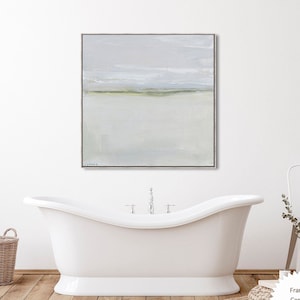 Large Silver Framed Coastal Wall Art, Large Square Canvas Art, Framed Canvas Art, Neutral Calming Art for Spa Bathroom, Jacquie Gouveia image 1