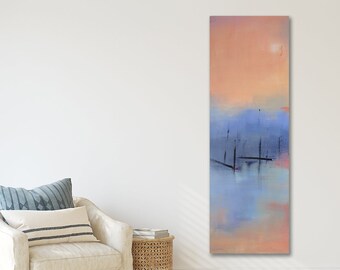 Vibrant Tall Vertical Canvas Wall Art, Colorful Sunset Acrylic Painting Canvas Print, Orange Sunrise Wall Decor for Tall Narrow Space