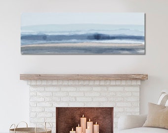 Gray Calm Coastal Landscape by Jacquie Gouveia, Long Narrow Horizontal Canvas Wall Art Above Bed Decor For Bedroom, Ocean Lake Print