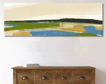 Long Narrow Horizontal Canvas Print of Coastal Marsh Digital Painting, Large Landscape Wall Art, Art to Hang Over Couch, Bed, Fireplace