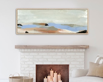 Oversized Framed Horizontal Coastal Wall Art by Jacquie Gouveia, Narrow Boho Panoramic Rectangular Neutral Canvas Art to Hang Over Fireplace