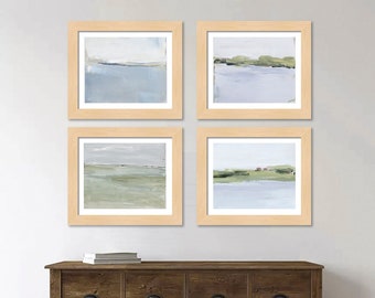 Set of 4 Abstract Coastal Wall Art Prints by Jacquie Gouveia, 4 Piece Serene Beach Wall Art, 4 Cozy Blue Coastal Home Art Prints