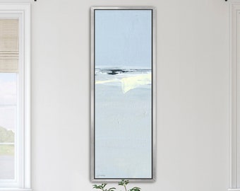 Large Silver Framed Vertical Wall Art by Jacquie Gouveia, Tall Narrow Decor, Gold Framed Canvas Print, Calm Coastal Decor, Modern Coastal