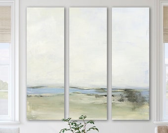 Oversized 60x60 Large Canvas Wall Art Triptych, 3 Piece Coastal Home Decor, Huge Abstract Landscape Vertical Print Painting Jacquie Gouveia