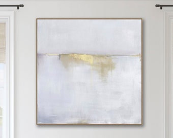 Jacquie Gouveia, Large Gold Framed Coastal Wall Art, Large Framed Canvas Wall Hanging, Framed Abstract Wall Art, Gold Framed Grey Art