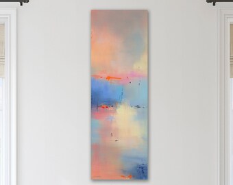 Vibrant Tall Vertical Canvas Wall Art, Colorful Sunset Acrylic Painting Canvas Print, Orange Sunrise Wall Decor for Tall Narrow Space