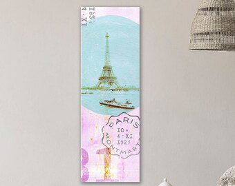 Nostalgic Tall Vertical Canvas Wall Art, Eiffel Tower in Paris Canvas Print, Wall Decor for Tall Narrow Space, Seine River, Jacquie Gouveia