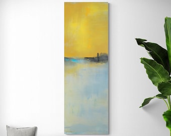 Vibrant Yellow Tall Vertical Wall Art, Abstract Landscape by Jacquie Gouveia, Large Framed Art Painting Print, Art for Tall Narrow Space