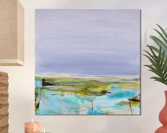 Cape Cod Coastal Painting by Jacquie Gouveia, Original Beach Seascape Canvas Painting, 18x18 Abstract Landscape Wall Art, Summer Home Decor