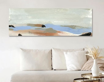 Oversized Horizontal Coastal Wall Art by Jacquie Gouveia, Narrow Boho Panoramic Rectangular Neutral Canvas Art to Hang Over Fireplace or Bed