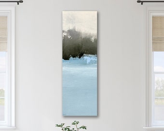 Tall Vertical Wall Art by Jacquie Gouveia, Calm Slate Blue Decor, Long Narrow Coastal Canvas Print, Narrow Wall Art