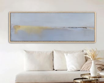 Framed Oversized Panoramic Horizontal Coastal Wall Art by Jacquie Gouveia, Narrow Rectangular Beach Canvas Art to Hang Over Fireplace or Bed