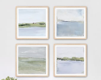 Set of 4 Abstract Coastal Wall Art Prints by Jacquie Gouveia, 4 Piece Serene Beach Wall Art, 4 Cozy Blue Coastal Home Art Prints