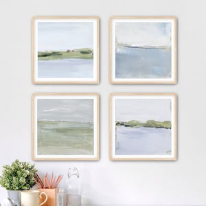 Set of 4 Abstract Coastal Wall Art Prints by Jacquie Gouveia, 4 Piece Serene Beach Wall Art, 4 Cozy Blue Coastal Home Art Prints