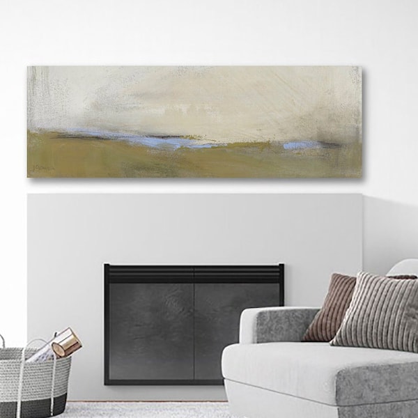 Long Horizontal Wall Art for Country Farmhouse, Long Narrow Canvas Print, Large Neutral Modern Abstract Landscape Art, Jacquie Gouveia