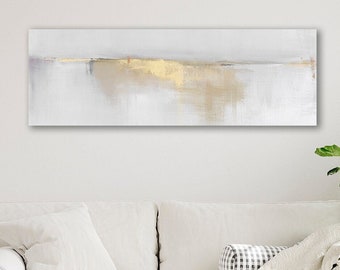 Long Calm Gray Horizontal Wall Art by Jacquie Gouveia, Hang Above Bed Fireplace Couch Bed, Long Narrow Modern Coastal Canvas Decor 20x60