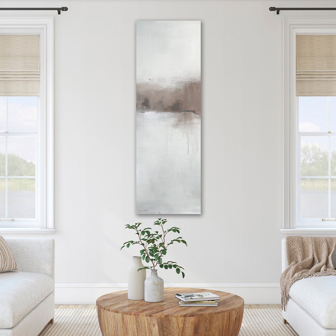 Tall Vertical Wall Art for Rustic Coastal Farmhouse, Grey White Tall