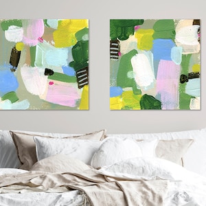 Set of 2 Vibrant Abstract Landscape Art Prints by Jacquie Gouveia, Group of 2 Colorful Art Prints, Square Pink Green Blue Canvas Prints image 7