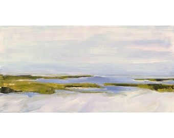 Cape Cod Coastal Painting by Jacquie Gouveia, Original 18x36 Long Horizontal Beach Painting, Seashore Ocean Art to Hang Over Fireplace