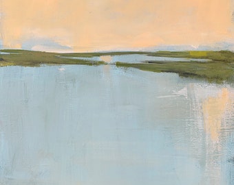 Original Coastal Salt Marsh Painting by Jacquie Gouveia 18x18 Serene Abstract Landscape Painting, Dusk Dawn Acrylic Painting on Canvas