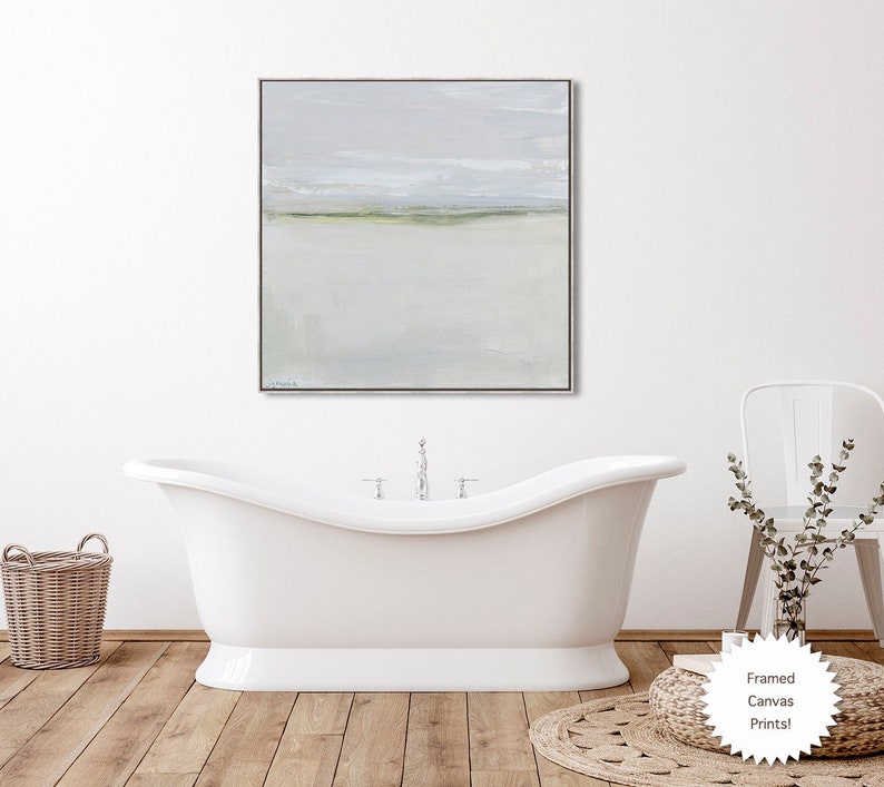 Large Silver Framed Coastal Wall Art, Large Square Canvas Art, Framed Canvas Art, Neutral Calming Art for Spa Bathroom, Jacquie Gouveia image 1