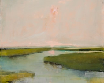 Original Coastal Salt Marsh Painting by Jacquie Gouveia, 36x36 Tranquil Abstract Landscape Painting,Impressionist Acrylic Painting on Canvas