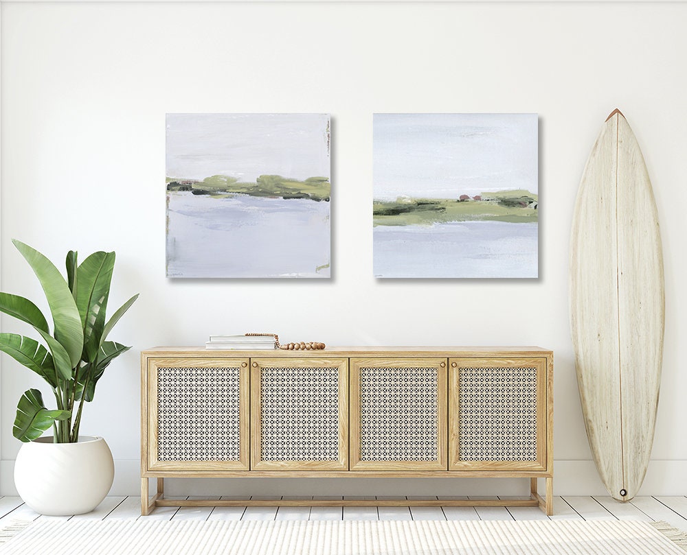 Set of 2 Abstract Coastal Landscape Art Prints Landscape Art Etsy