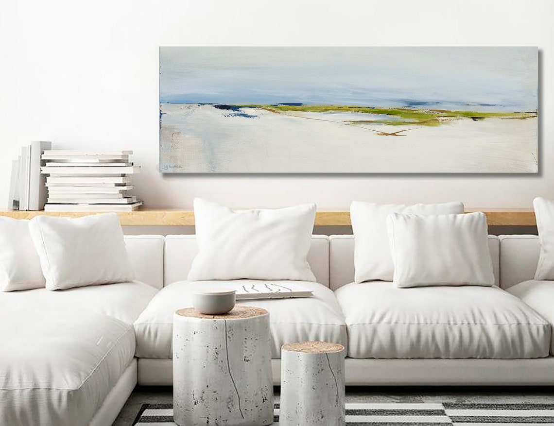 Long Narrow Horizontal Wall Art of Calm White Sandy Beach Etsy