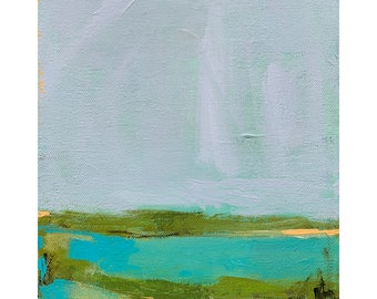 Original 8x10 Abstract Coastal Painting by Jacquie Gouveia, Abstract Salt Marsh Art Painting, Turquoise Cape Cod Coastal Wall Art on Canvas