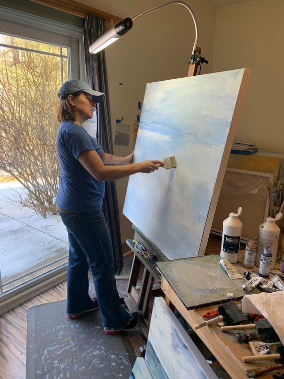 Oversized Canvas Wall Art, 48x60 Tall Vertical Coastal Abstract