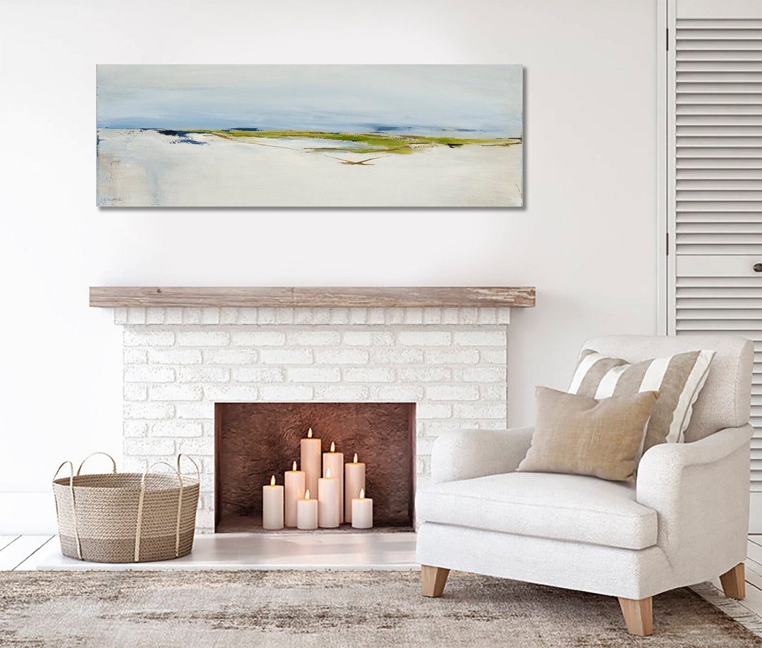 Long Narrow Horizontal Wall Art of Calm White Sandy Beach Etsy