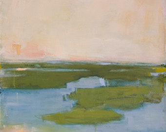 Original Coastal Salt Marsh Painting by Jacquie Gouveia, 30x30 Tranquil Abstract Landscape Painting,Impressionist Acrylic Painting on Canvas