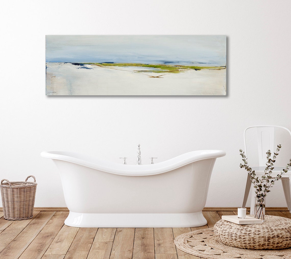 Long Narrow Horizontal Wall Art of Calm White Sandy Beach Etsy