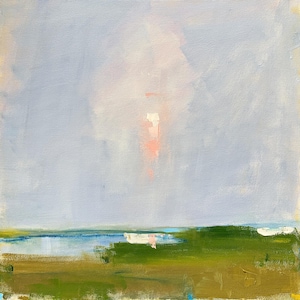 Coastal Salt Marsh Painting by Jacquie Gouveia: 20x20 Abstract Landscape Acrylic on Canvas