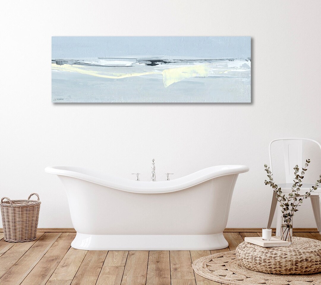 Long Narrow Horizontal Wall Art of Serene and Calm Light Blue Seascape