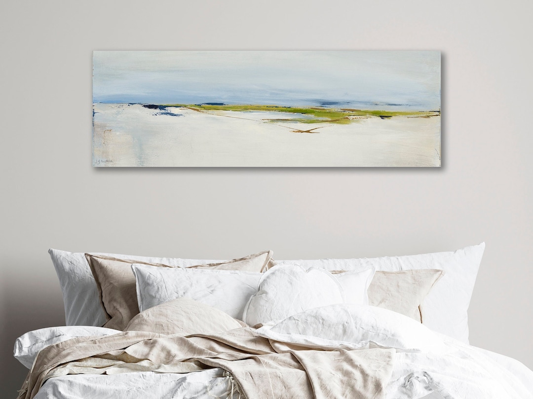 Long Narrow Horizontal Wall Art of Calm White Sandy Beach Seascape