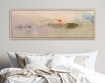 Long Framed Horizontal Wall Art by Jacquie Gouveia, Narrow Panoramic Rectangular Neutral Canvas Art Hang Over Bed, Oversized Mantel Decor