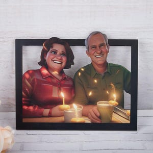 Gepersonaliseerde familie 3D-fotolijst in Pixar-stijl, aangepaste cartoonportret geliefden, cadeau voor Valentijnsdag, massief houten fotolijst cartoonstijl