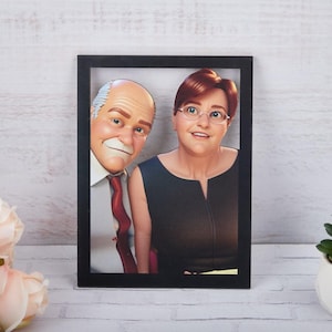 Trendy muurkunst 3d woondecoratie houten lijst aangepaste cartoon | Gepersonaliseerde familiekarikatuur, aangepast portret van foto, cadeau 3e verjaardag