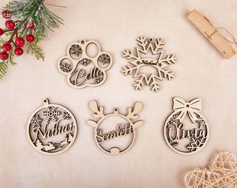 Personalized Christmas Ornaments With Name,Custom Wooden Christmas Tree Ornaments,Laser Cut Name Ornament,Xmas Decor,Christmas Gift Tag