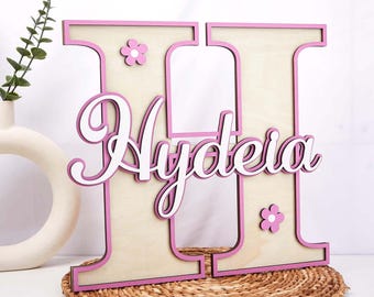 Custom Initials Sign, Personalised Wooden Name Door Sign,Letter Capitalized Name Sign,Name Sign for Kids Room,Door Sign, Modern Name Sign