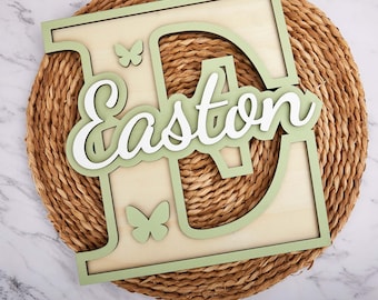 Custom Initials Sign,Personalized Wooden Wall Name Sign Wood,New Baby Gift,Wooden Wall Name Sign for Wall,Door Sign,Modern Name Sign